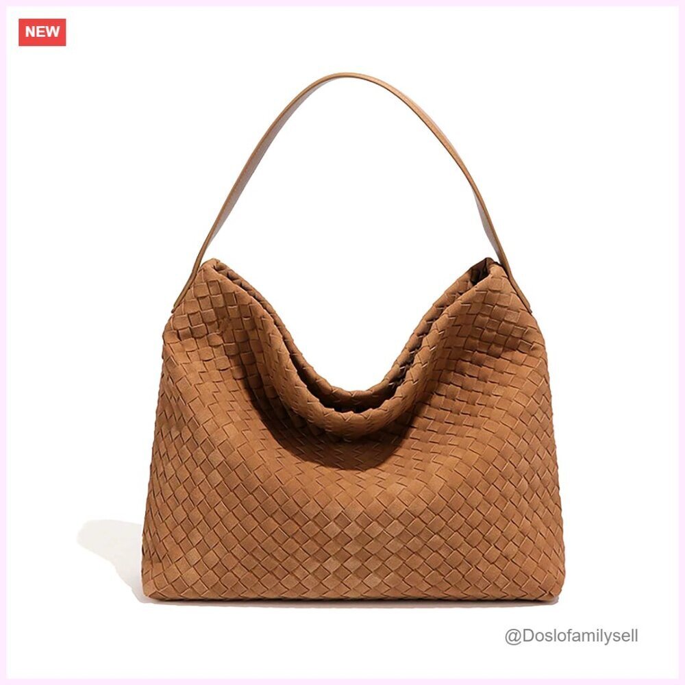 Woven Suede Hobo Bag Slouchy Crossbody Satchel Elegant Work Travel Purse